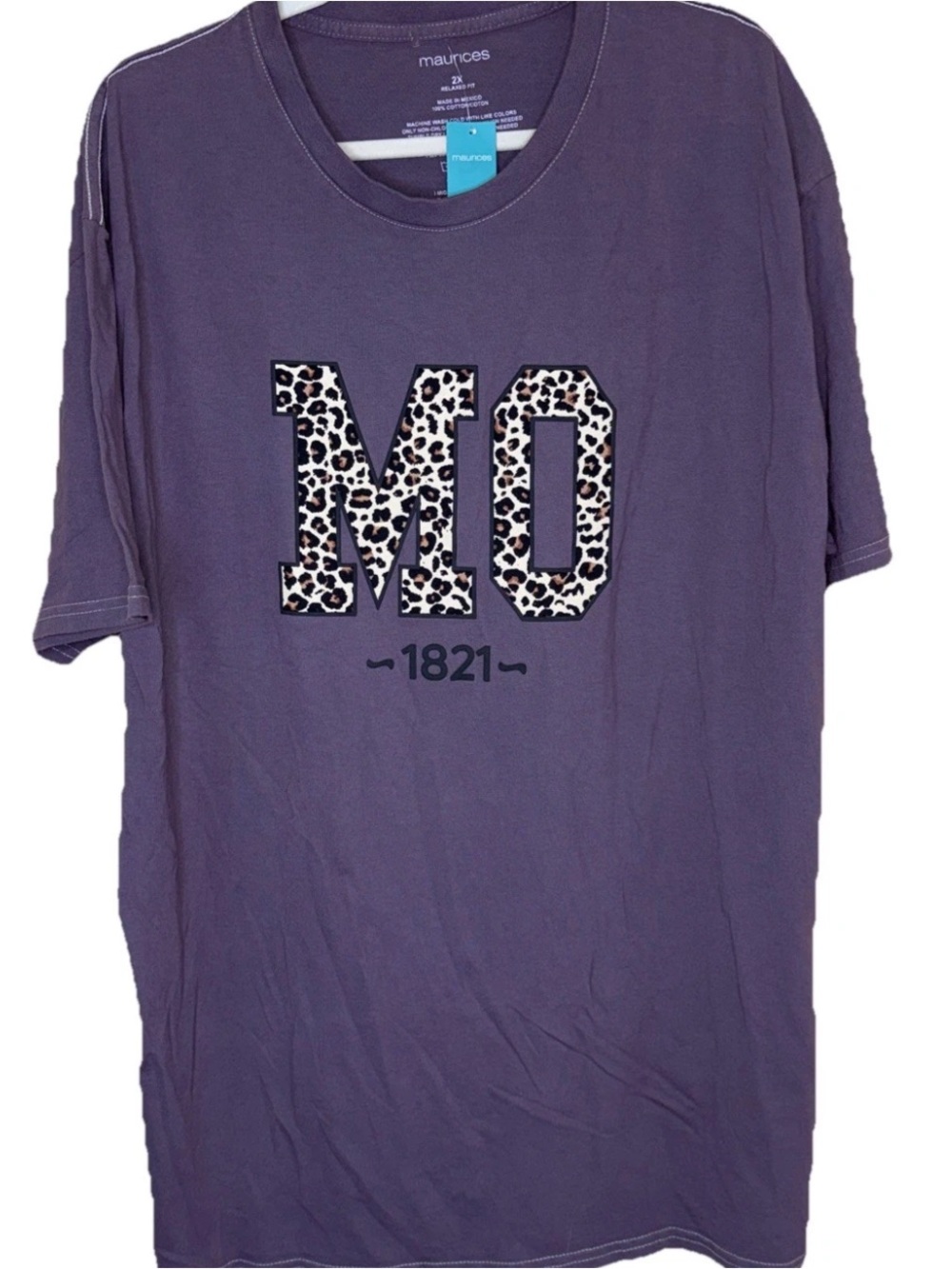 Maurices Plus Size Women Plum Leopard Animal Print Missouri MO 1821 Graphic Tee
